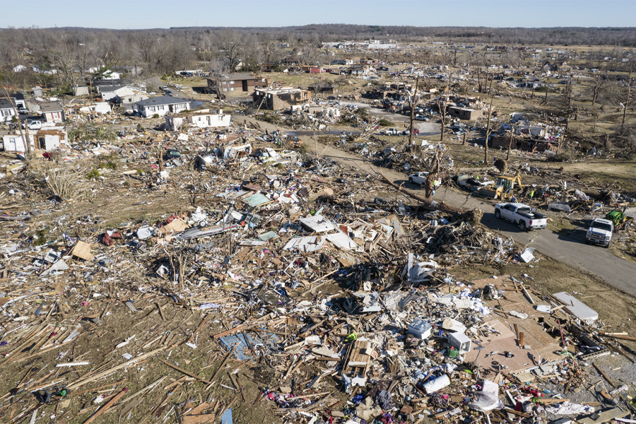 An aerial view of damage in Dawson Springs, Kentucky, after a tornado outbreak in Dec. 10-11, 2021. (Courtesy of National Weather Service/Chris Conley)