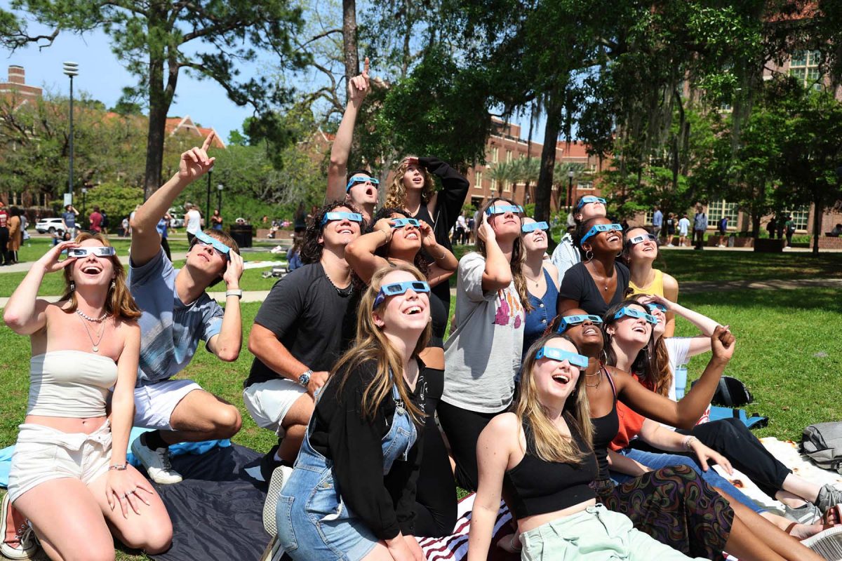 Students watching Partial Solar Eclipse, April 8, 2024. (Amanda Flinchbaugh/FSU Social Media)