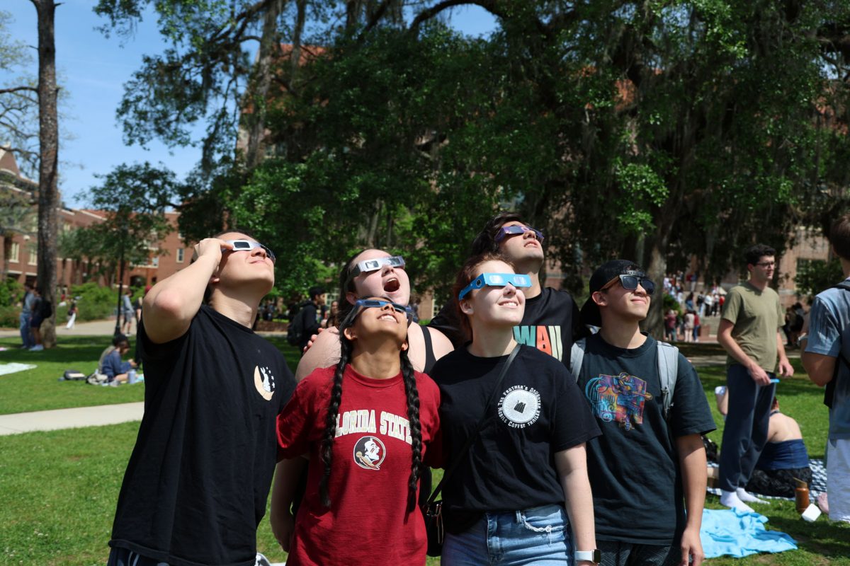 Students watching Partial Solar Eclipse, April 8, 2024. (Amanda Flinchbaugh/FSU Social Media)