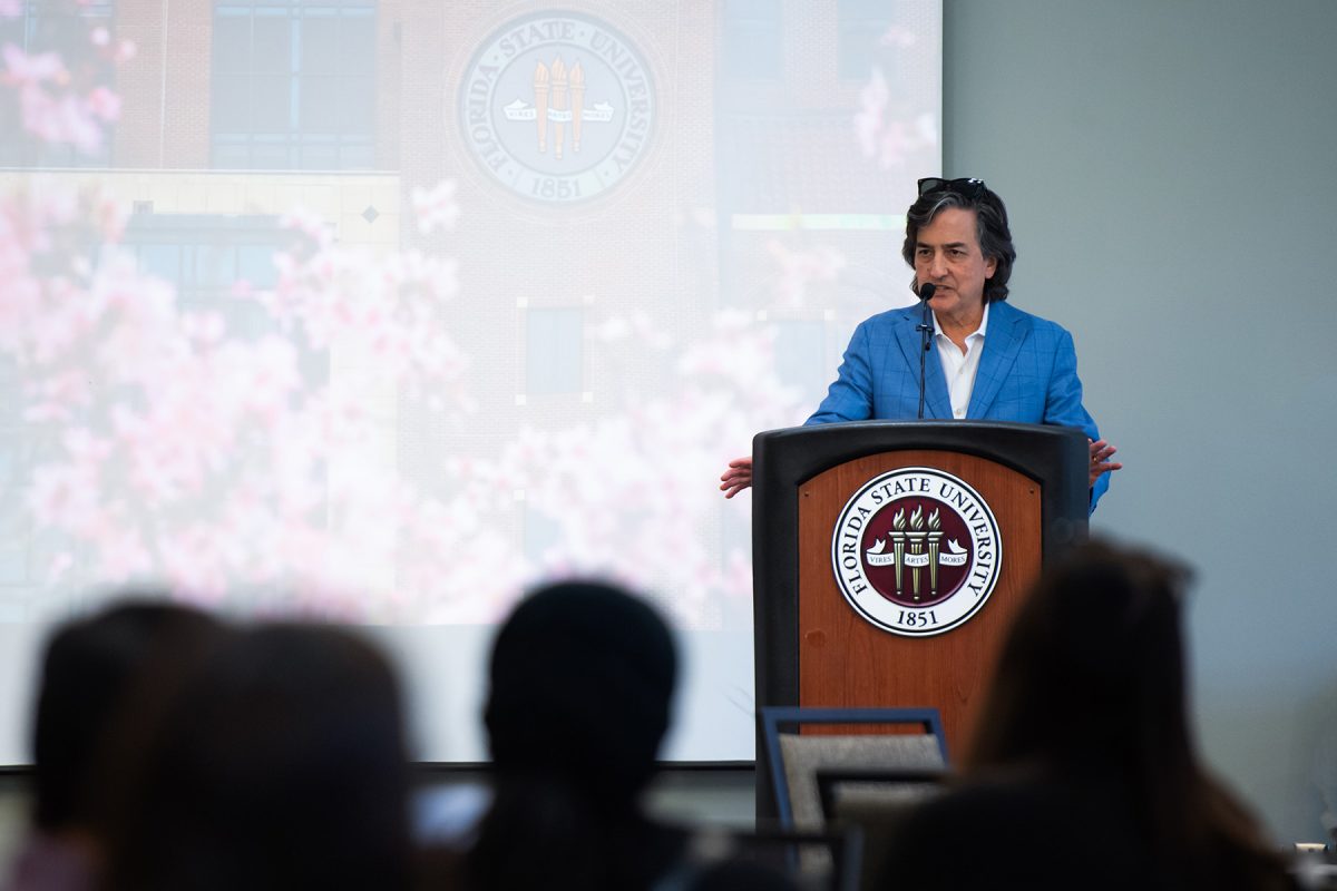 FSU Provost Jim Clark reflected on his own experience as a faculty member and urged faculty to look at the data and find ways to reach all students. (Matthew McConnell)