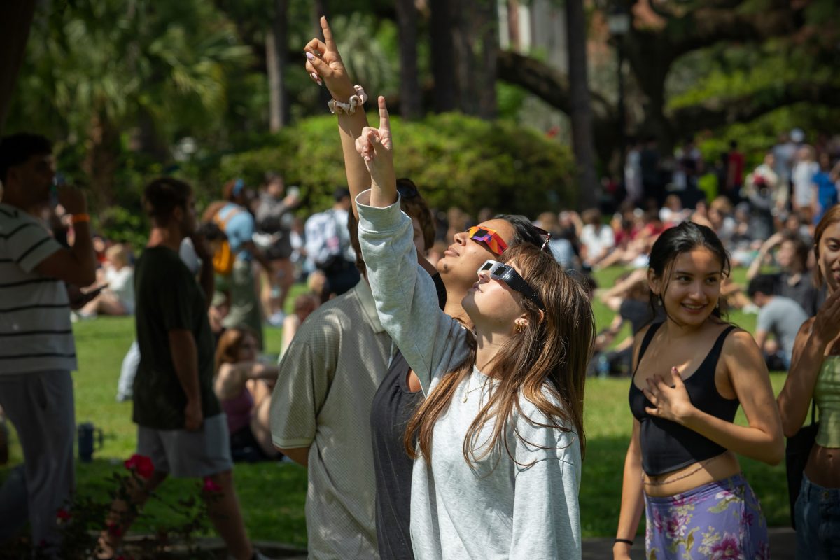Students watching Partial Solar Eclipse, April 8, 2024. (FSU Photography)
