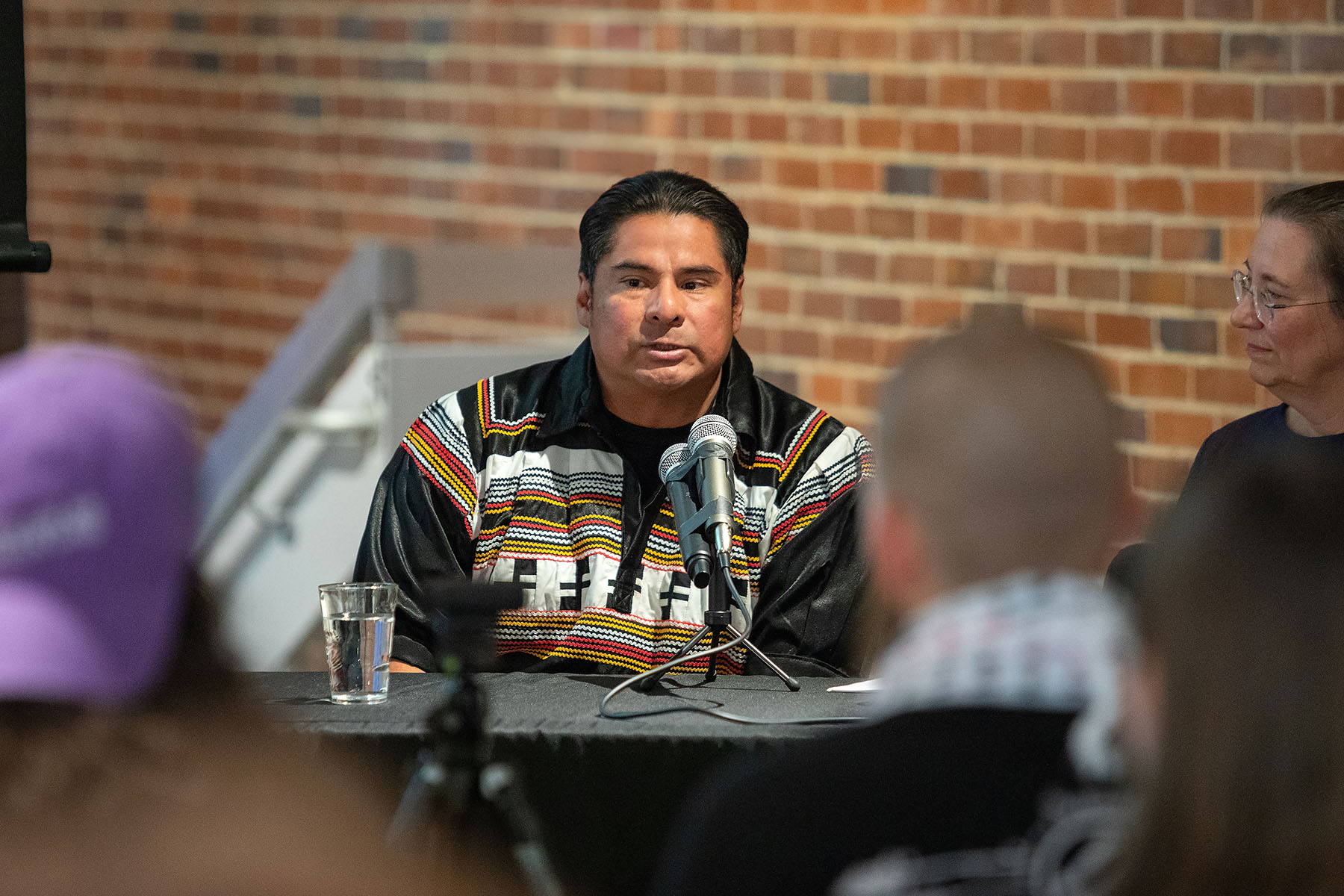 Everett Osceola, Seminole Tribe of Florida discussed the challenges of preserving and revitalizing Indigenous languages during “Let All Languages Live: Celebrating Language Revitalization” Thursday, March 28, 2024, at the Museum of Fine Arts. (FSU Photography)