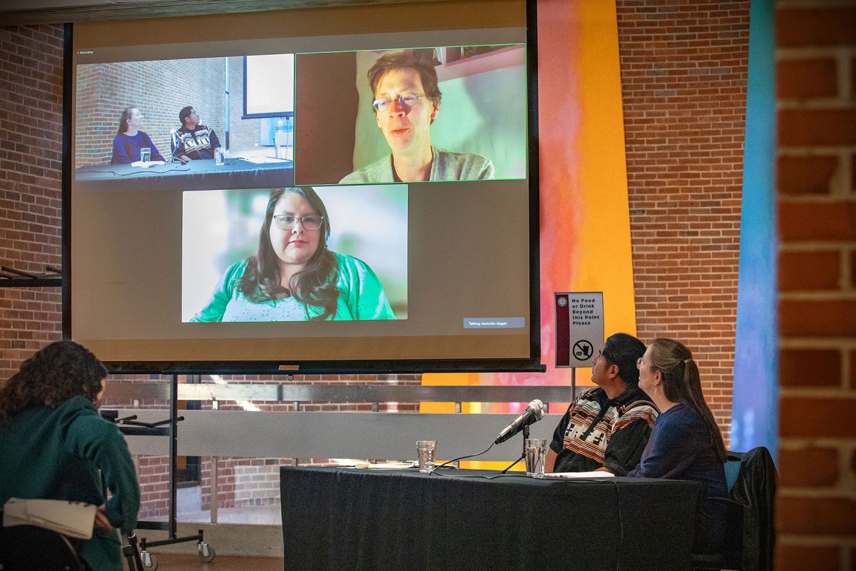 A panel of experts discuss the challenges of preserving and revitalizing Indigenous languages during “Let All Languages Live: Celebrating Language Revitalization” Thursday, March 28, 2024, at the Museum of Fine Arts. (FSU Photography)