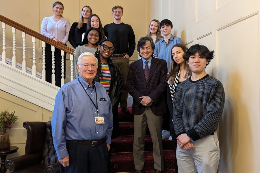 FSU Provost Jim Clark and Director of International Programs Jim Pitts with students at the FSU London Study Centre. (International Programs)