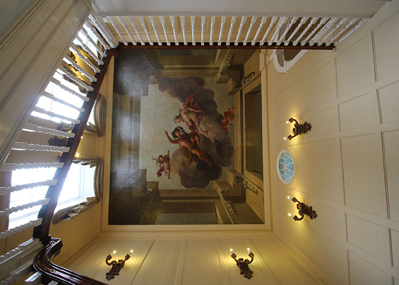 “Bacchus & Ariadne” by Louis Chéron, the ceiling painting in the main building of the FSU London Study Centre. (International Programs)
