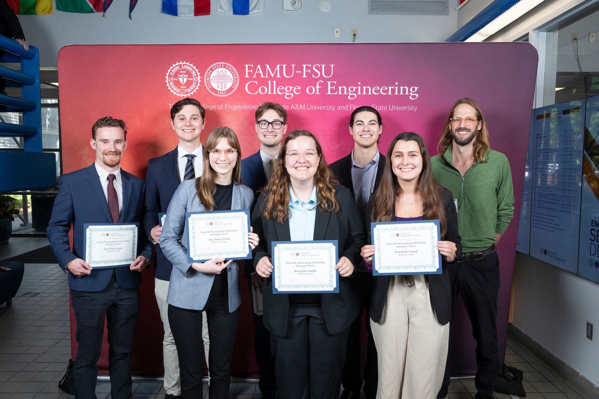 Members of Team 101 received the Best Overall certificate for their project “Cervicare” during the Engineering Senior Design Day at the FAMU-FSU College of Engineering. (Tisha Keller)