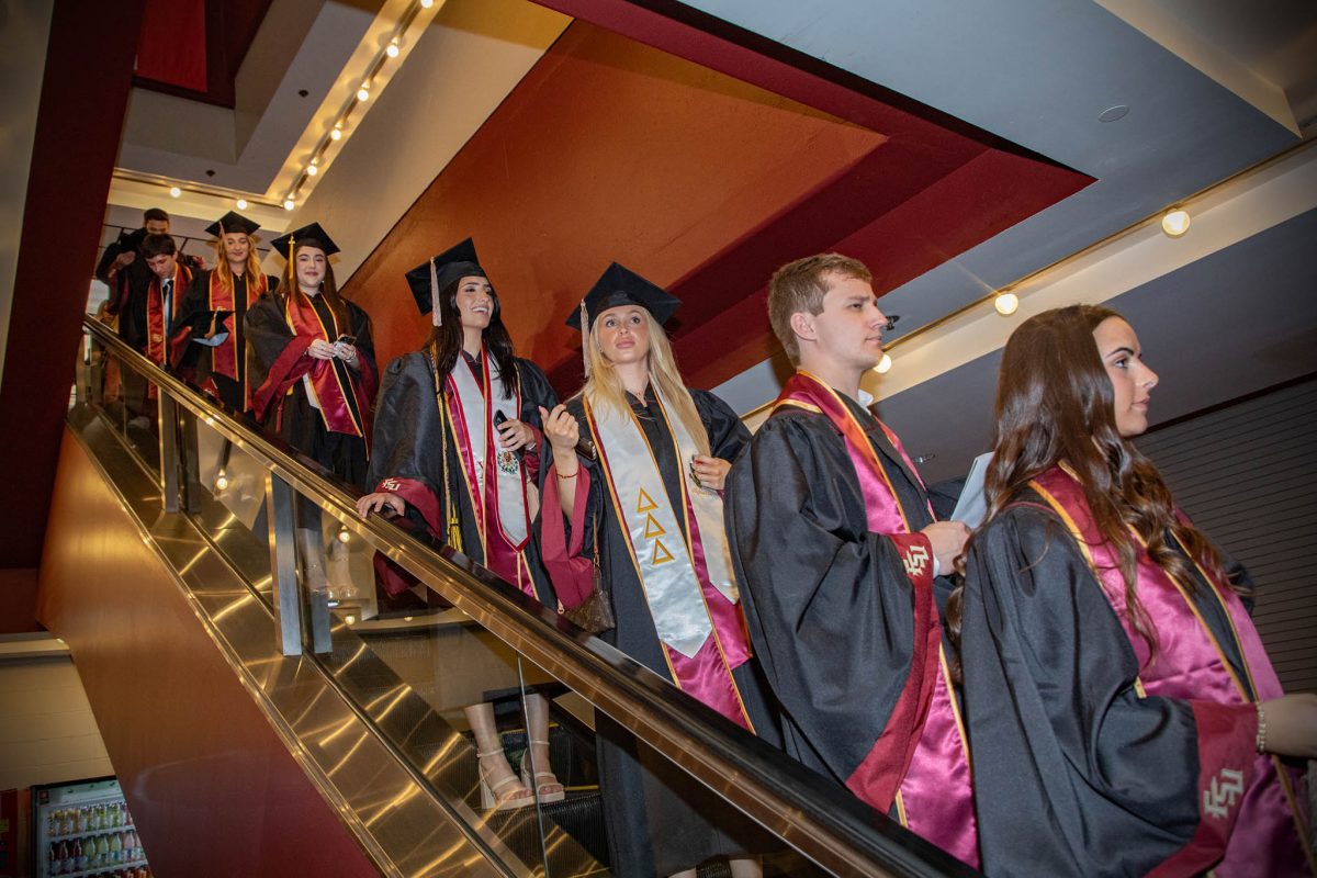 Florida State University graduates celebrate during one of FSU's spring 2024 commencement ceremonies Friday, May 3, at the Donald L. Tucker Civic Center. (FSU Photography Services)