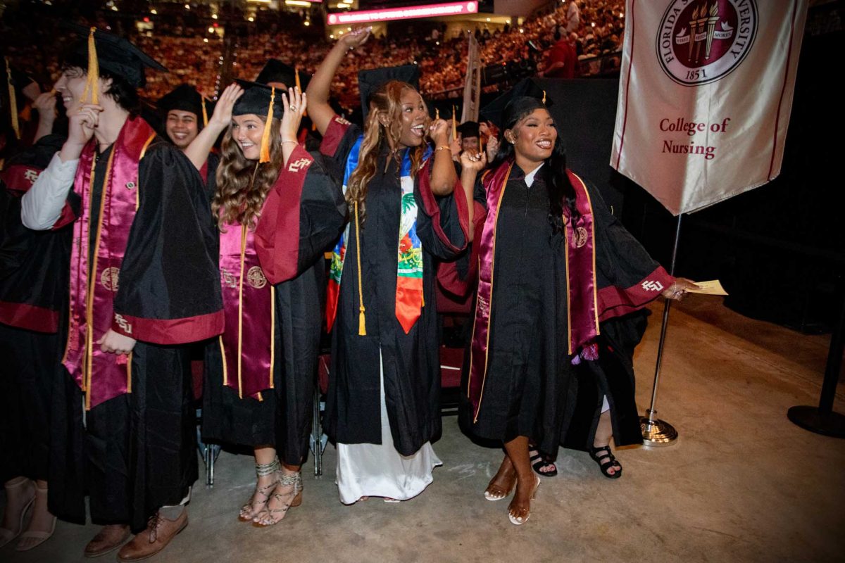 Florida State University graduates celebrate during one of FSU's spring 2024 commencement ceremonies Saturday, May 4, 2024, at the Donald L. Tucker Civic Center. (FSU Photography Services)