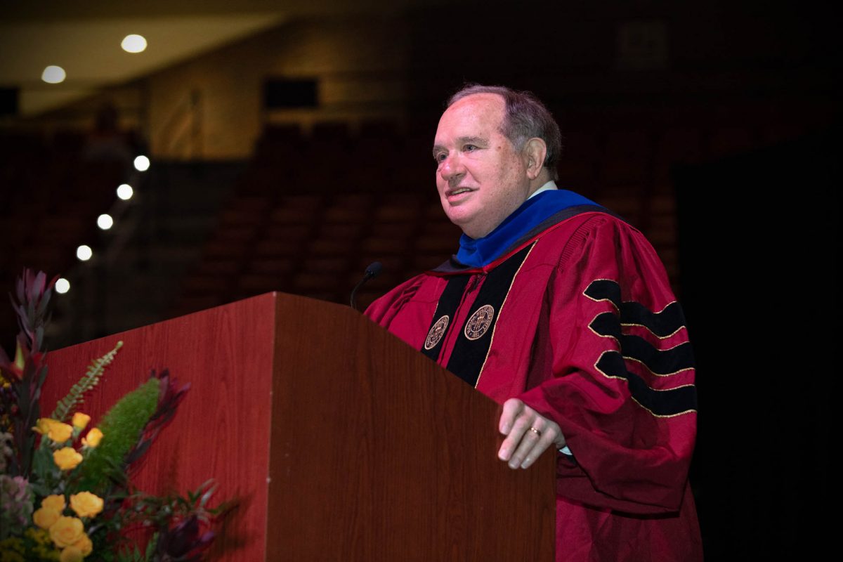 James Seneff addresses graduates from the College of Business during one of FSU's spring 2024 commencement ceremonies Friday, May 3, 2024, at the Donald L. Tucker Civic Center.(FSU Photography)