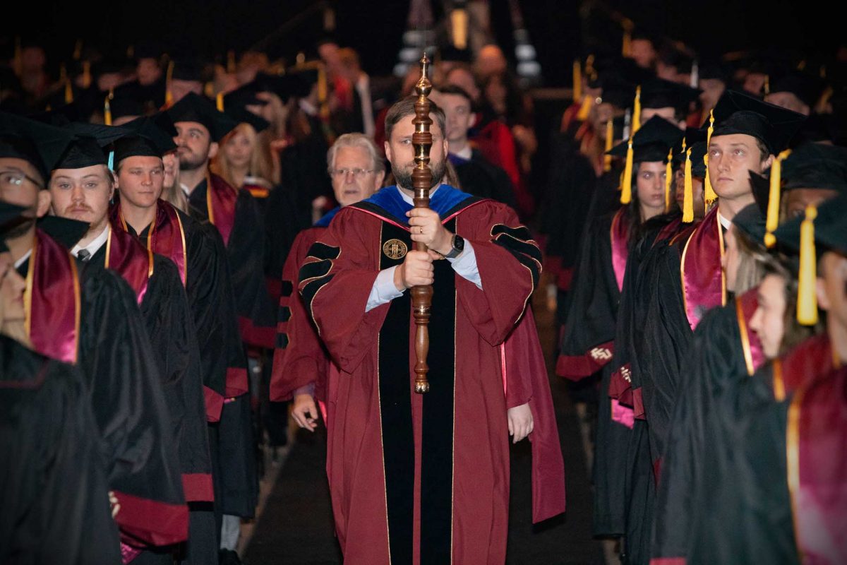 The platform party processes into one of FSU's spring 2024 commencement ceremonies Saturday, May 4, 2024, at the Donald L. Tucker Civic Center. (FSU Photography)