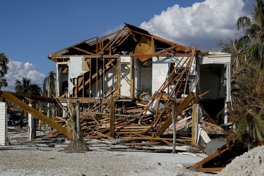 A destroyed house following Hurricane Ian in Fort Myers Beach in October 2022. (Eva Marie Uzcategui/Bloomberg)