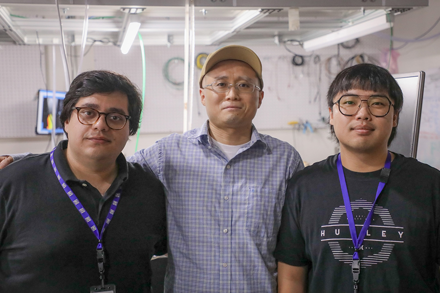 Graduate student Hossein Shiravi, assistant professor Guangxin Ni, and postdoctoral researcher Songbin Cui. (Devin Bittner/FSU Arts and Sciences)