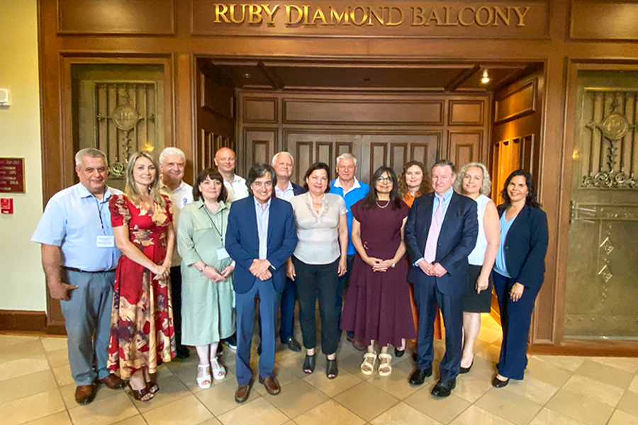 A delegation of higher education administrators from Ukraine with FSU President Richard McCullough, First Lady Jai Vartikar and Provost Clark. (LSI/FSU's Ukraine Task Force)