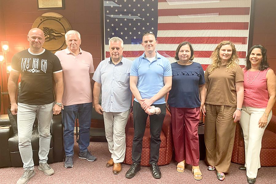 A delegation of Ukrainian higher education officials at FSU's Student Veterans Center (SVC). (LSI/FSU's Ukraine Task Force)