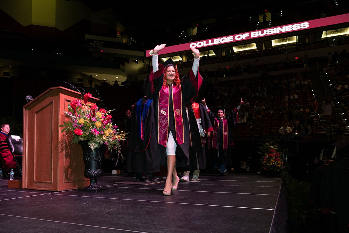 Florida State University graduates celebrate during one of FSU's summer commencement ceremonies Friday, Aug. 2, 2024, at the Donald L. Tucker Civic Center. (FSU Photography)