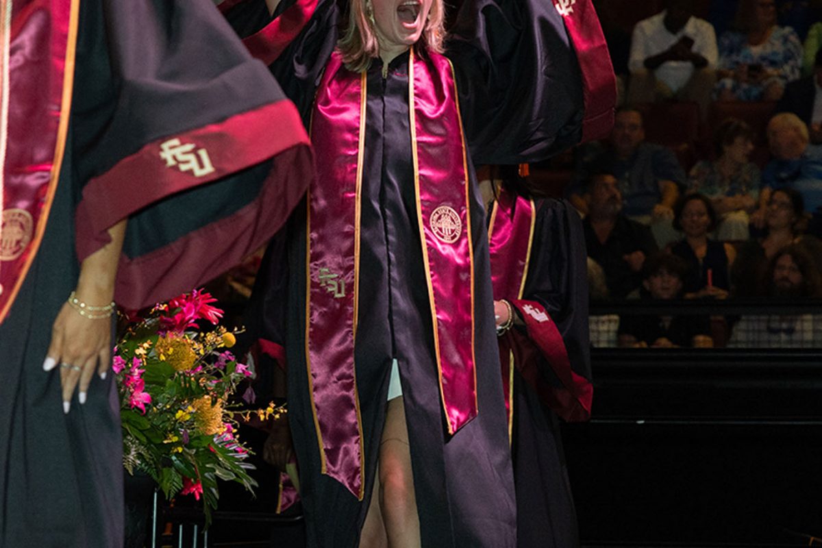 Florida State University graduates celebrate during one of FSU's summer commencement ceremonies Friday, Aug. 2, 2024, at the Donald L. Tucker Civic Center. (FSU Photography)