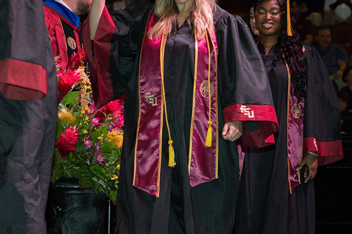 Florida State University graduates celebrate during one of FSU's summer commencement ceremonies Friday, Aug. 2, 2024, at the Donald L. Tucker Civic Center. (FSU Photography)