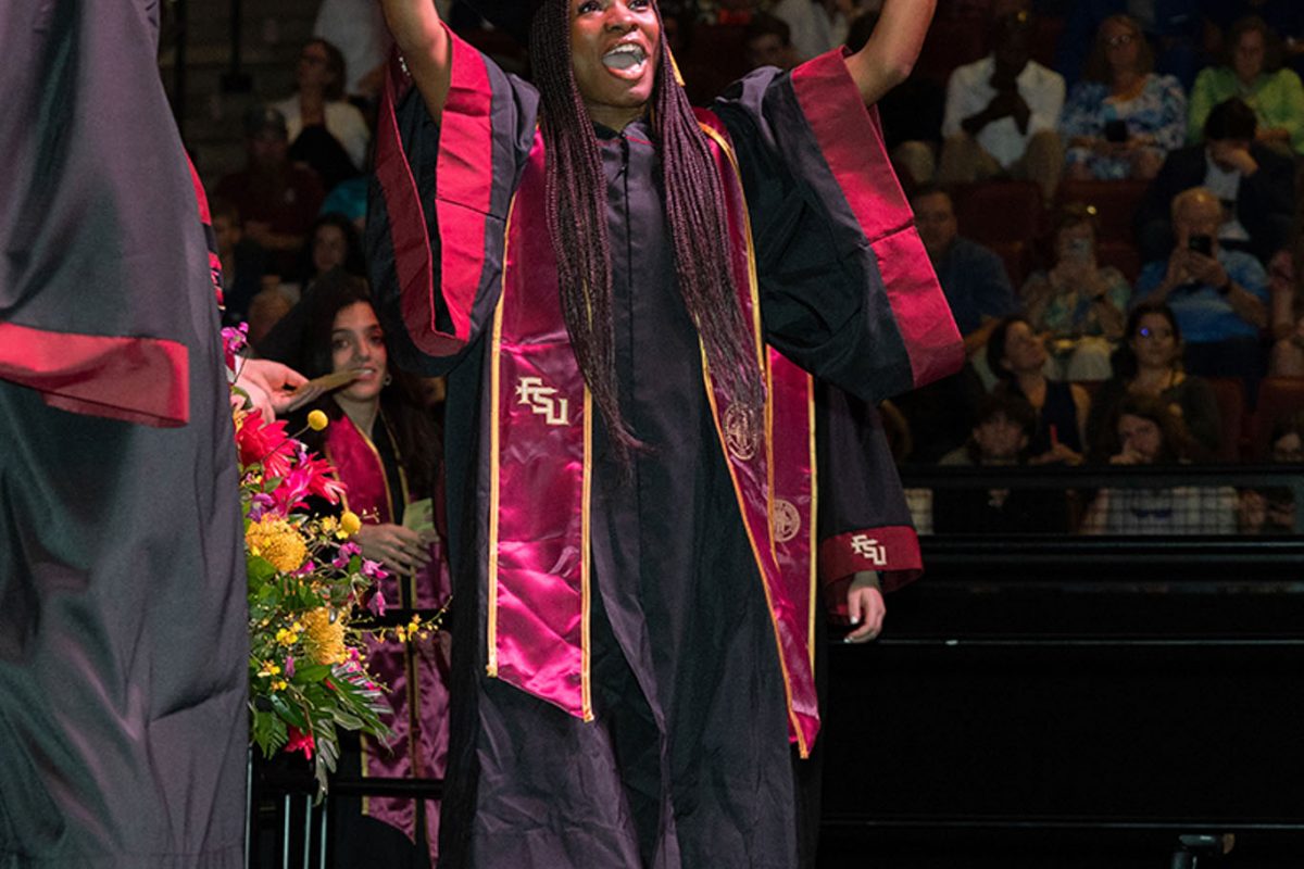 Florida State University graduates celebrate during one of FSU's summer commencement ceremonies Friday, Aug. 2, 2024, at the Donald L. Tucker Civic Center. (FSU Photography)