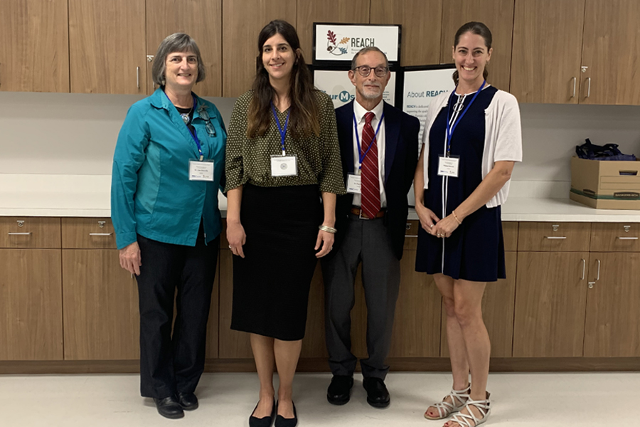 The Geriatrics Grant Oversight Team, from left, Professor Lisa Granville, M.D., principal investigator; Nicolette Cartagna, NCF-GWEP community engagement and health systems manager; Professor Paul Katz, M.D., co-principal investigator; and Tiffany Holcomb, GWEP coordinator. Not pictured is program manager LaVon Goodwin.