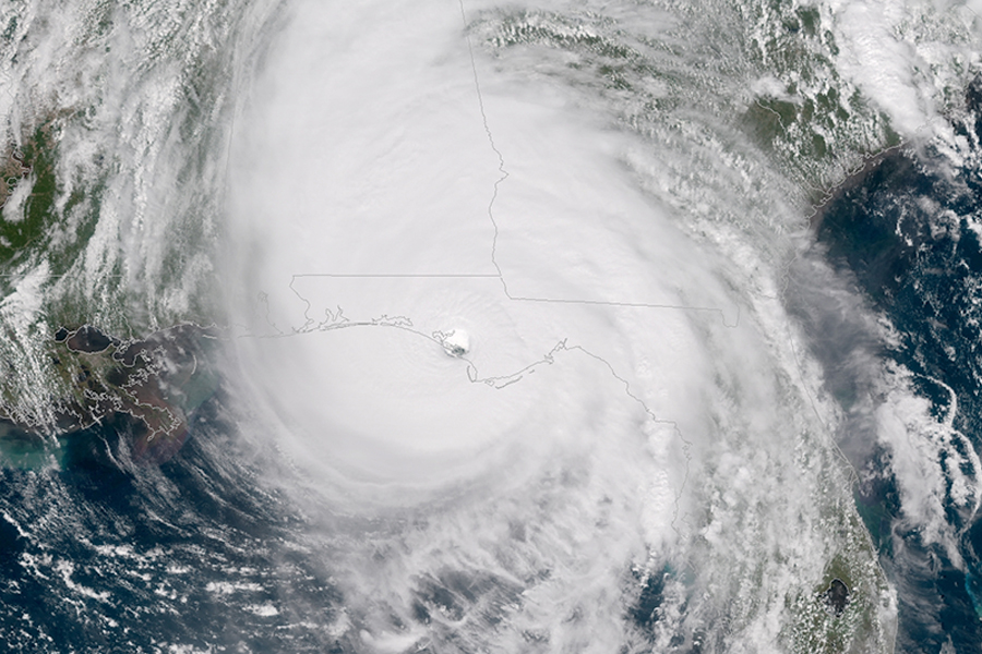 The National Oceanic and Atmospheric Administration's GOES-East satellite captured this image of Hurricane Michael as it came ashore near Mexico Beach, Florida on Oct. 10, 2018. According to the National Hurricane Center, Michael intensified before landfall with maximum sustained winds of 160 mph, heavy rainfall and deadly storm surge. (Courtesy of NOAA)