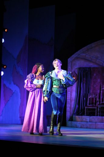 Leah Ifil (Lady Larkin) and Bo Bailey (Sir Harry) sing to one another about their future together during rehearsal of “Once Upon a Mattress." (School of Theatre)