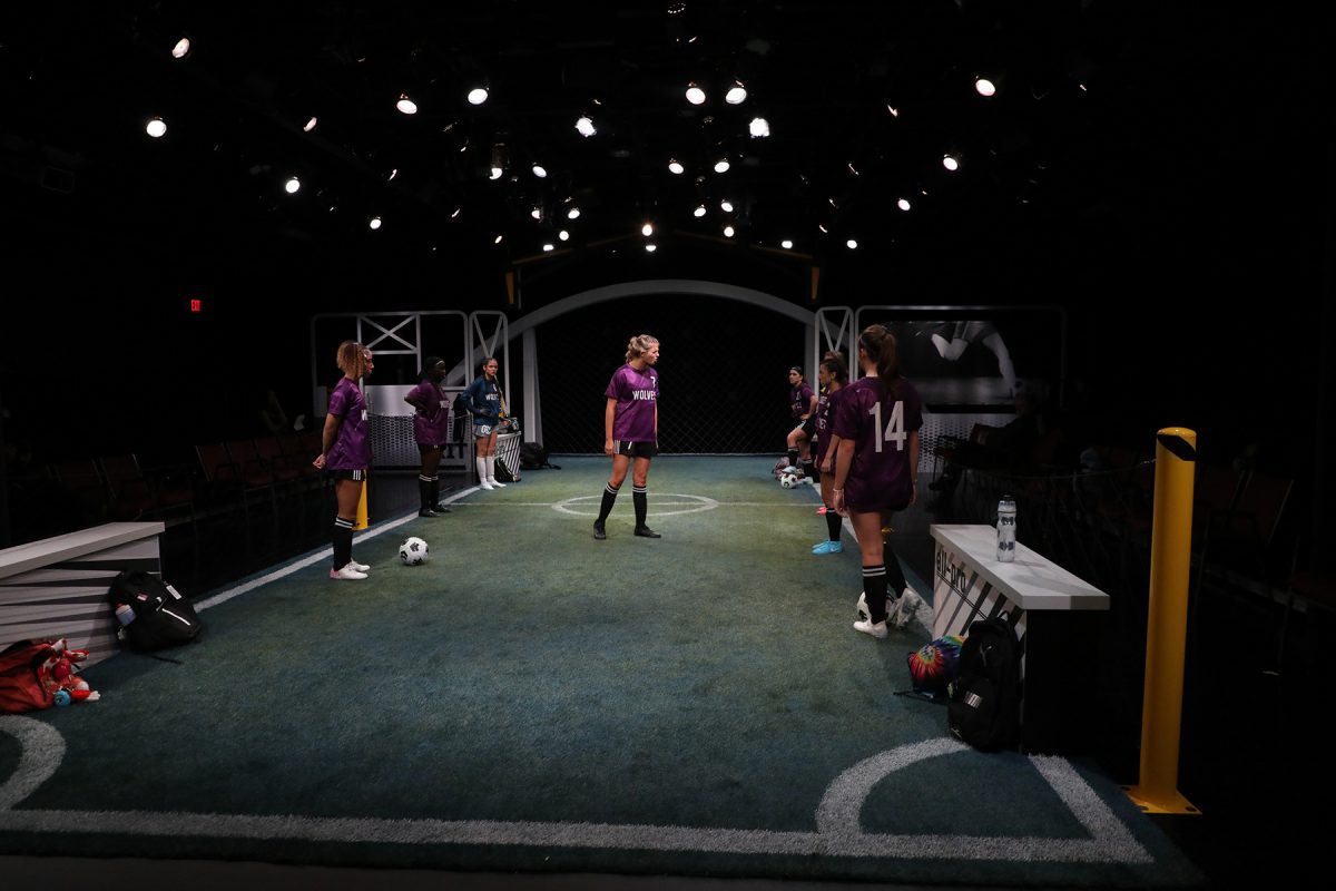 The intimate Lab Theatre has been transformed into an indoor soccer facility. (School of Theatre)