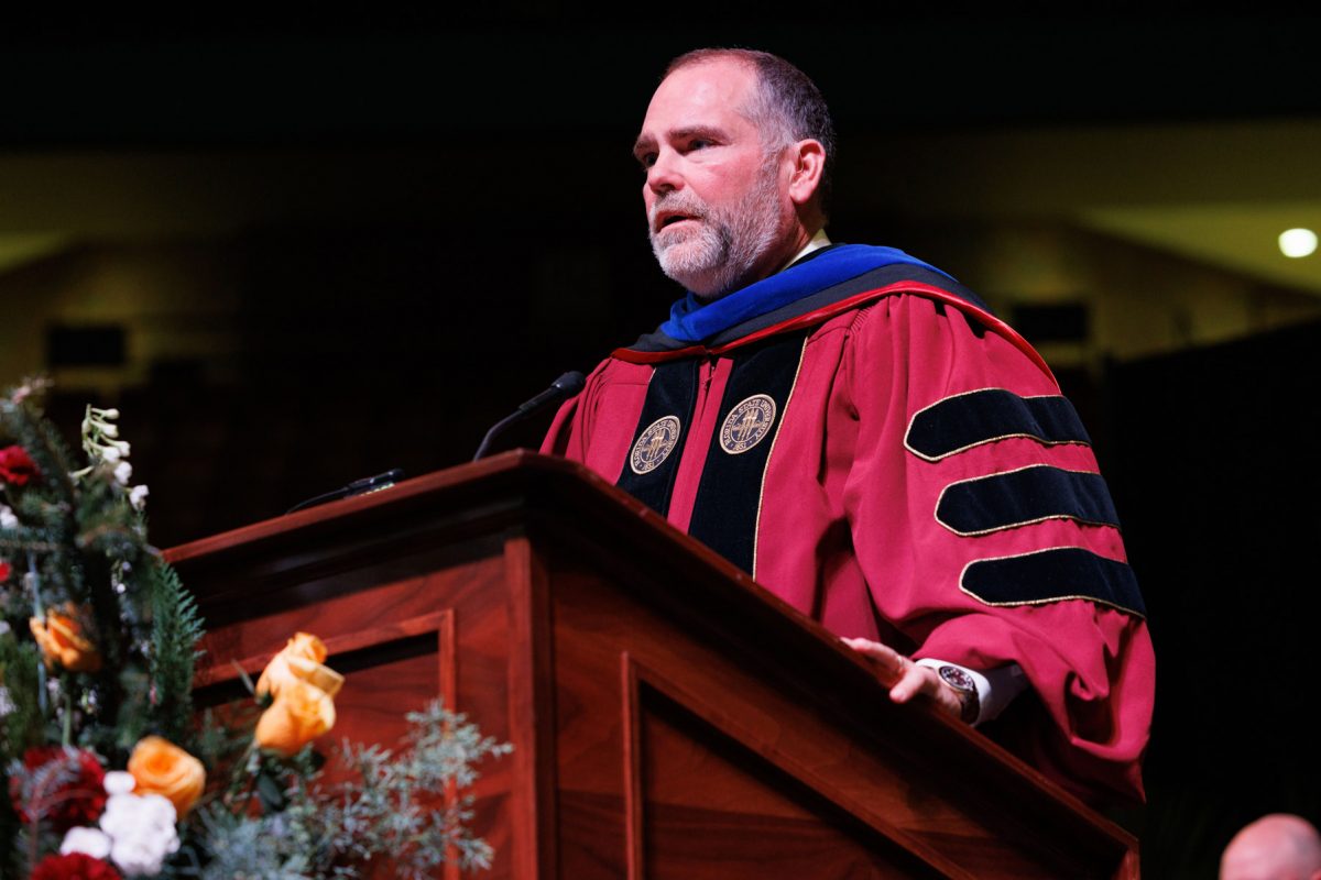 Jack Campbell, an FSU alumnus who has served as state attorney since 2017, addressed graduates at the 2 p.m. fall commencement ceremony Friday, Dec. 13, 2024, at the Donald L. Tucker Civic Center. (FSU Photography)