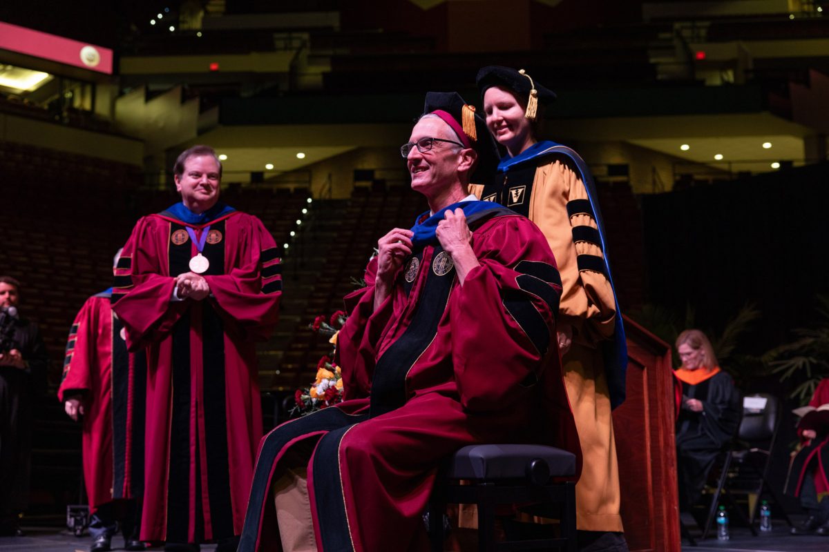 Doctoral graduate Tony Archer became the first student to graduate from the newly named Anne Spencer Daves College of Education, Health, and Human Sciences during the doctoral hooding ceremony Dec. 13, 2024, at the Donald L. Tucker Civic Center. (FSU Photography)