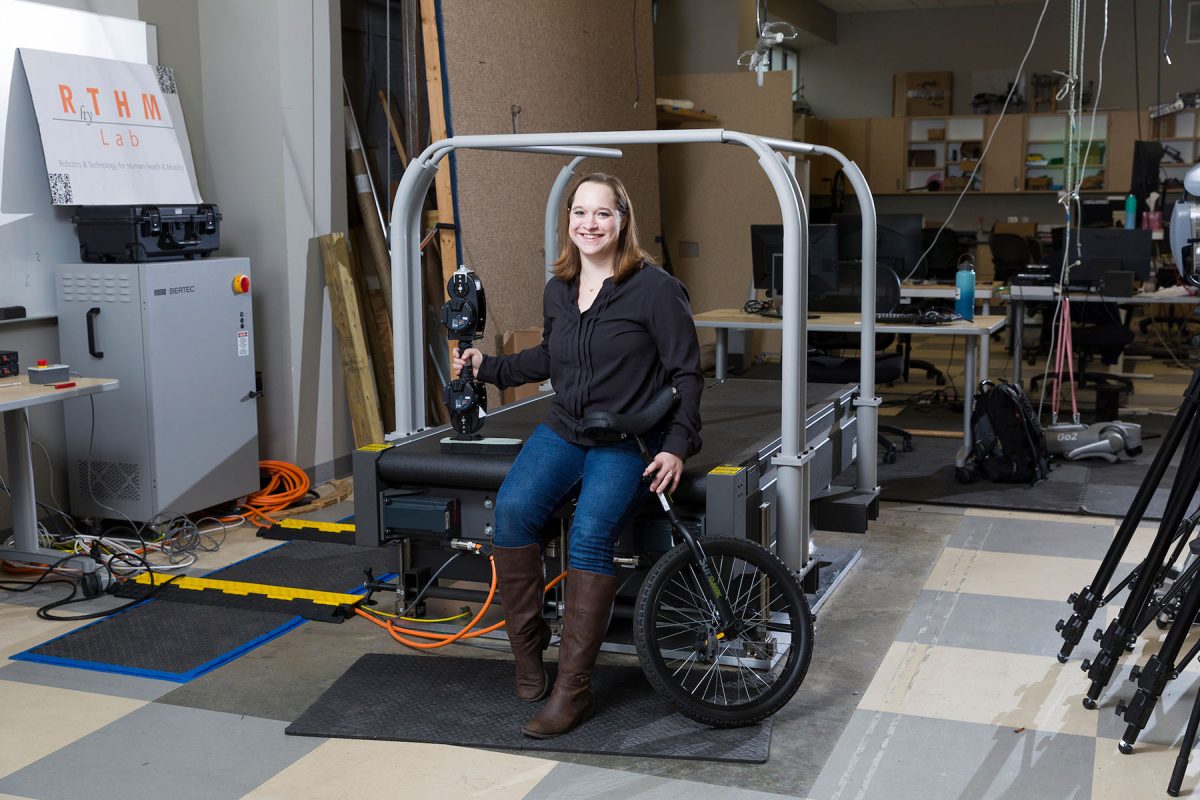 Taylor Higgins, assistant professor of mechanical engineering at the FAMU-FSU College of Engineering, leads several projects exploring human-robot interaction, including an unusual study of motor learning through unicycle riding. (Scott Holstein/FAMU-FSU College of Engineering)