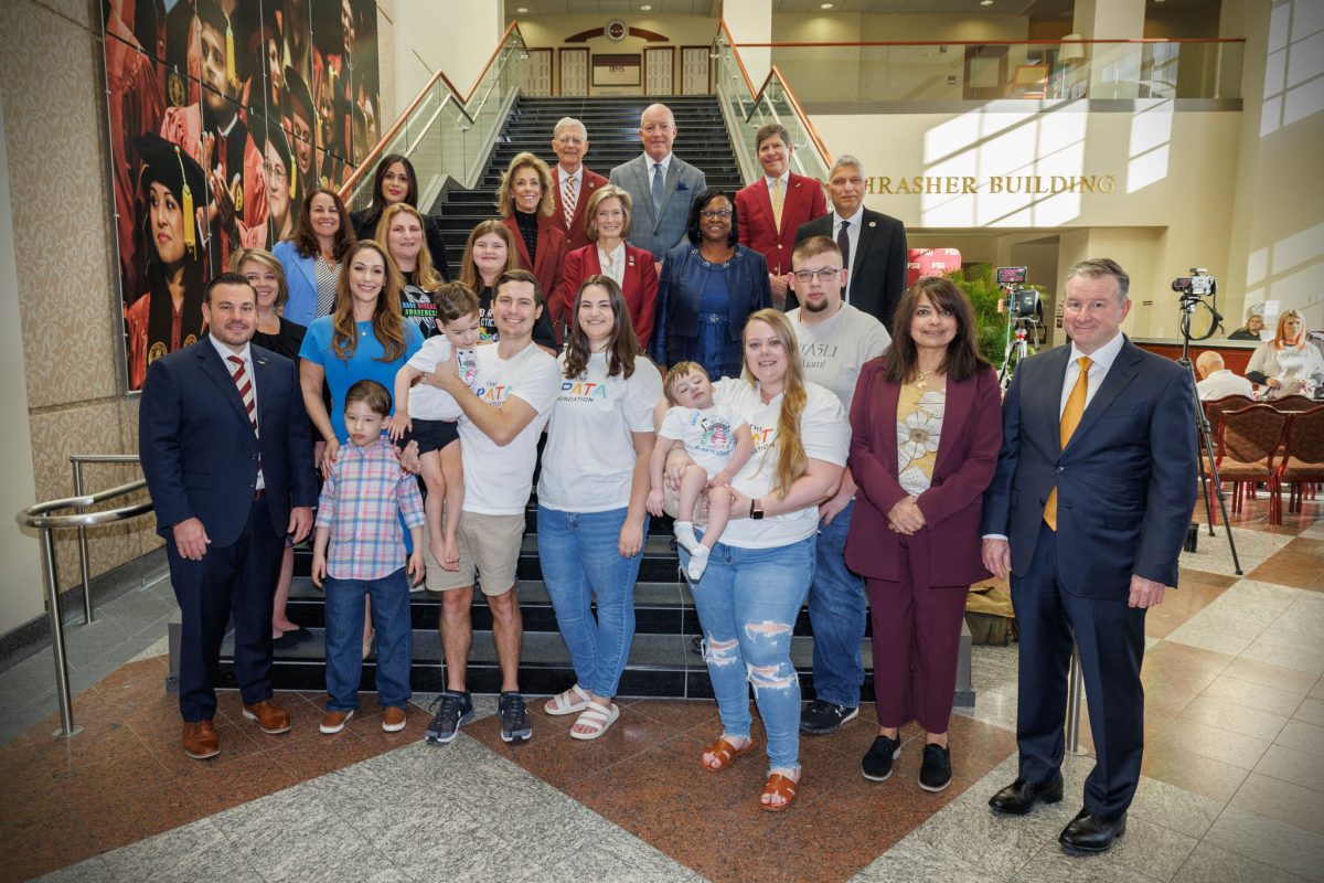 Rep. Adam Anderson, FSU President Richard McCullough, FSU First Lady Dr. Jai Vartikar, members of the FSU Boards of Trustees and university leadership joined families affected by rare diseases at the FSU College of Medicine for the 2025 Rare Diseases Symposium. The symposium — held on Rare Disease Day, the last day in February — showcased FSU research into these conditions, which collectively affect millions of people. (Bill Lax/Florida State University)