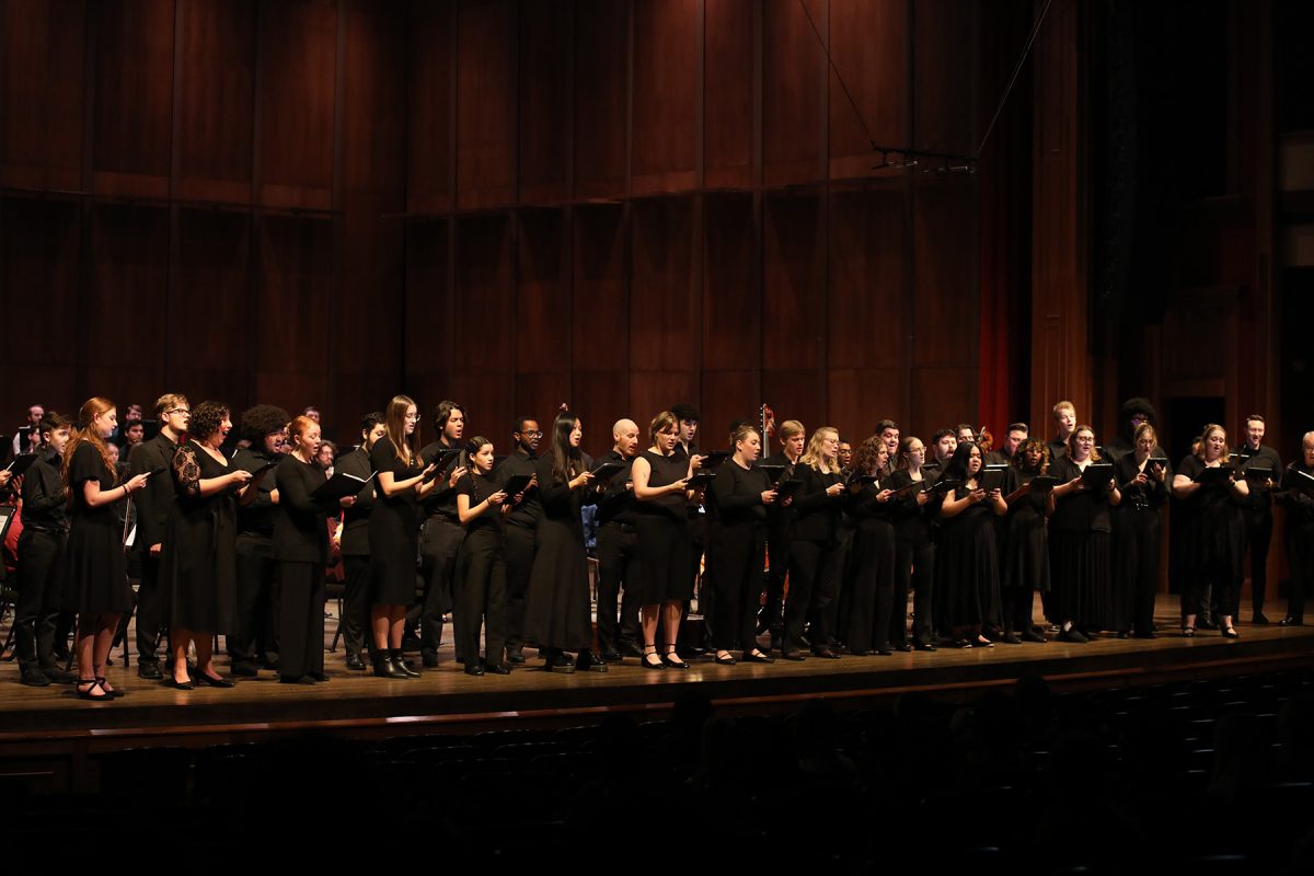 FSU students performing during a musical number in the Sing with the Symphony event at the Ruby Diamond Concert Hall Feb. 1, 2025. (Josie Liederman)