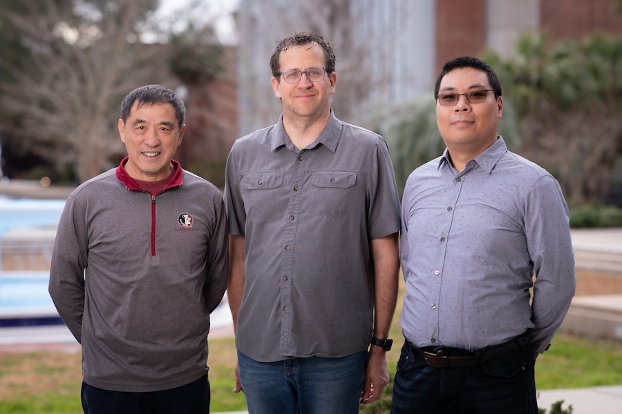 From left, Ming Cai, Bryan Quaife and Jie Sun. (Devin Bittner/FSU College of Arts and Sciences)