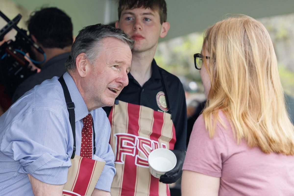 FSU President Richard McCullough greets students at the 2025 President's Ice Cream Social Thursday, April 3. (Florida State University)