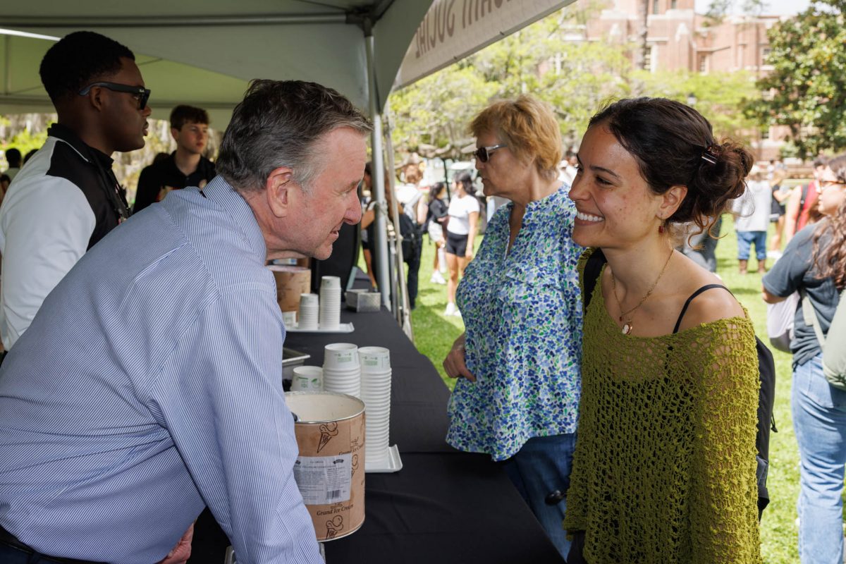 FSU President Richard McCullough greets students at the 2025 President's Ice Cream Social Thursday, April 3. (Florida State University)