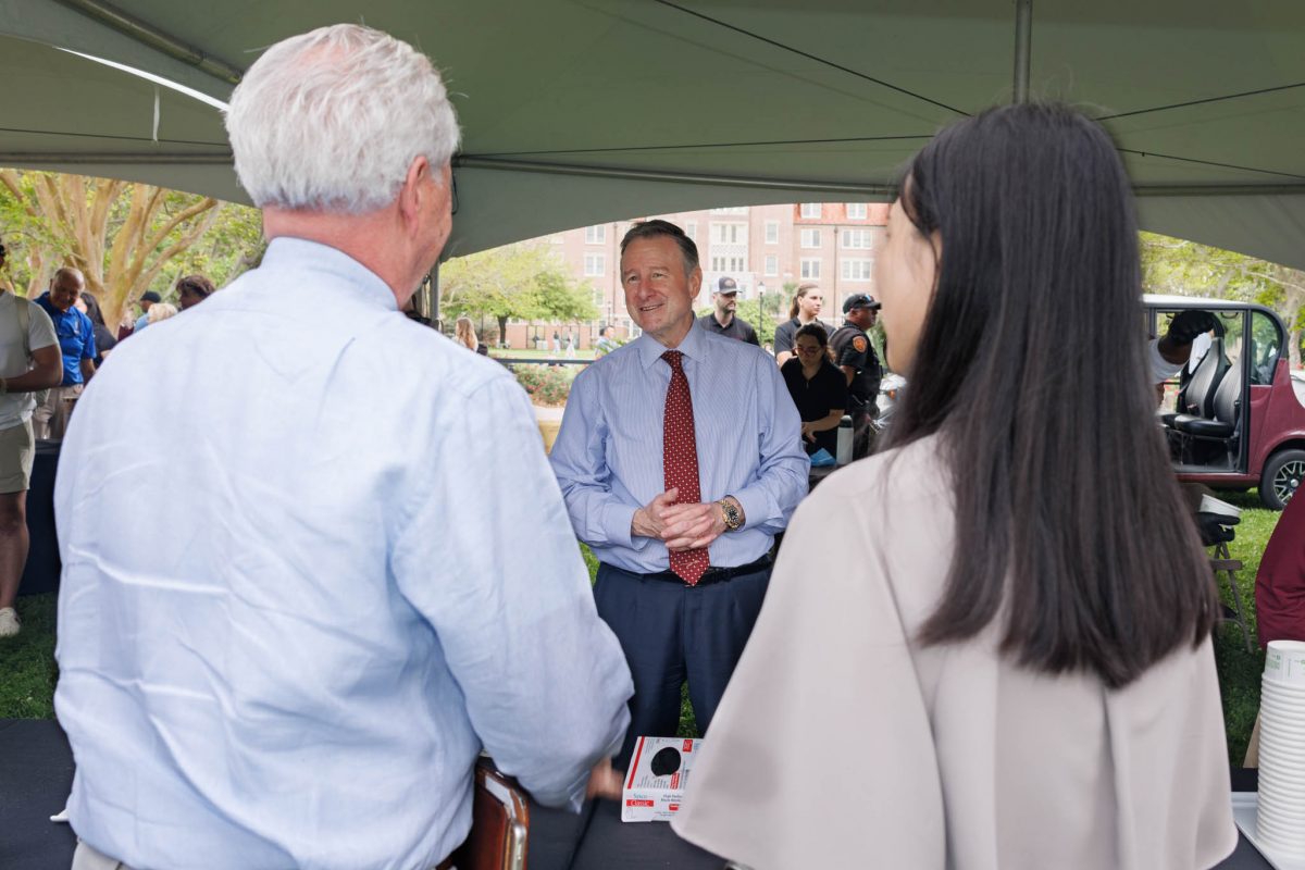 FSU President Richard McCullough hands out ice cream at the 2025 President's Ice Cream Social Thursday, April 3. (Florida State University)