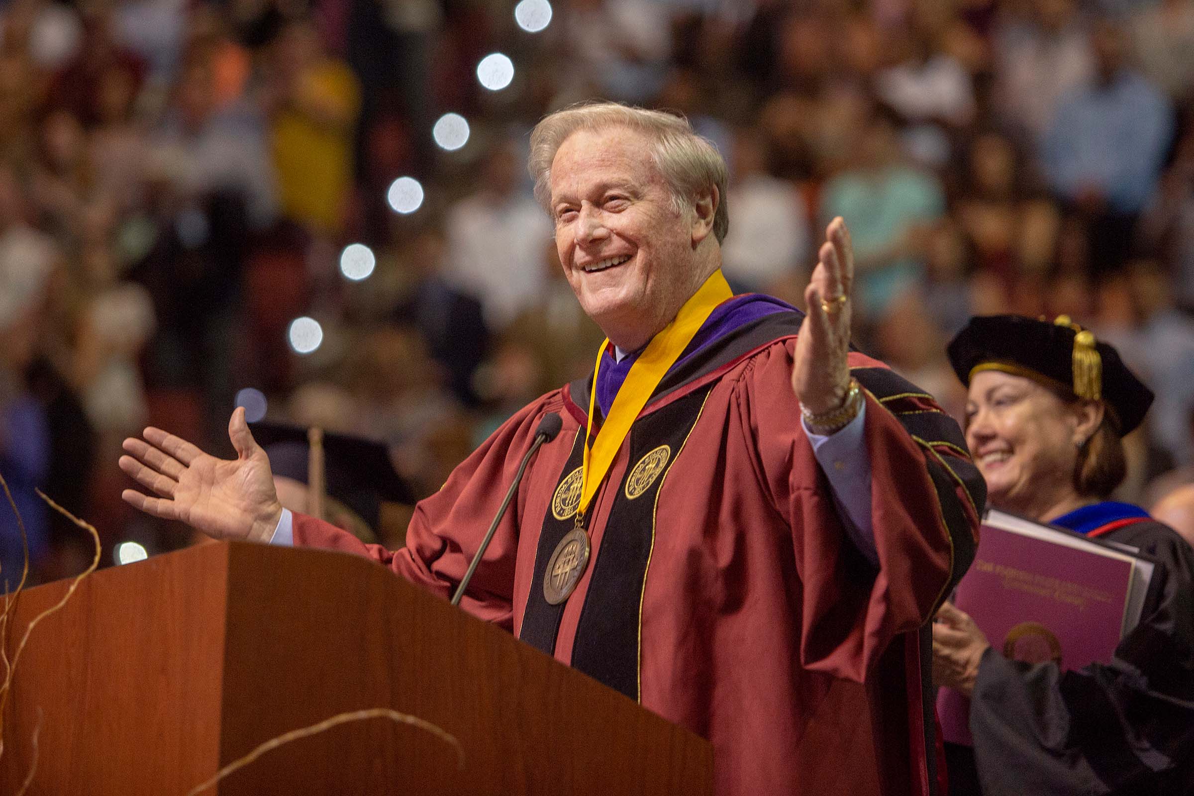 President Thrasher welcomes graduates and guests to Spring Commencement in May 2018.
