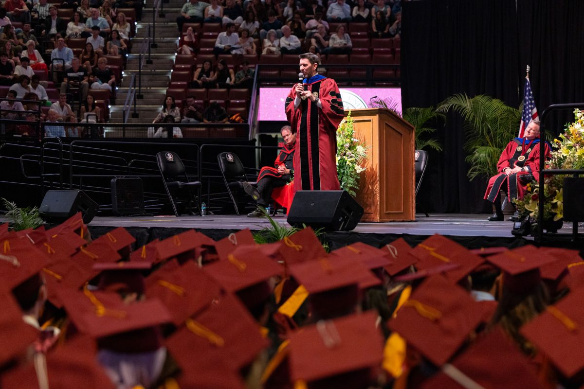 FSU alumnus Ken Jones, a member of the Florida Board of Governors and founder and managing partner of Third Lake Partners, spoke to graduates from the College of Arts & Sciences during Florida State University's commecement ceremony at 7 p.m., Friday, May 2, 2025, at the Donald L. Tucker Civic Center. (FSU Photography)