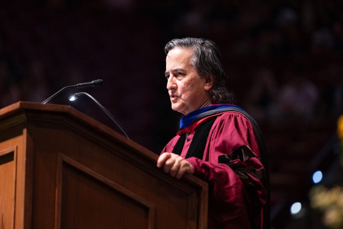 Florida State University Provost Jim Clark speaks to graduates and their guests at one of the university’s spring ceremonies Saturday, May 3, 2025, at the Donald L. Tucker Civic Center. (FSU Photography)