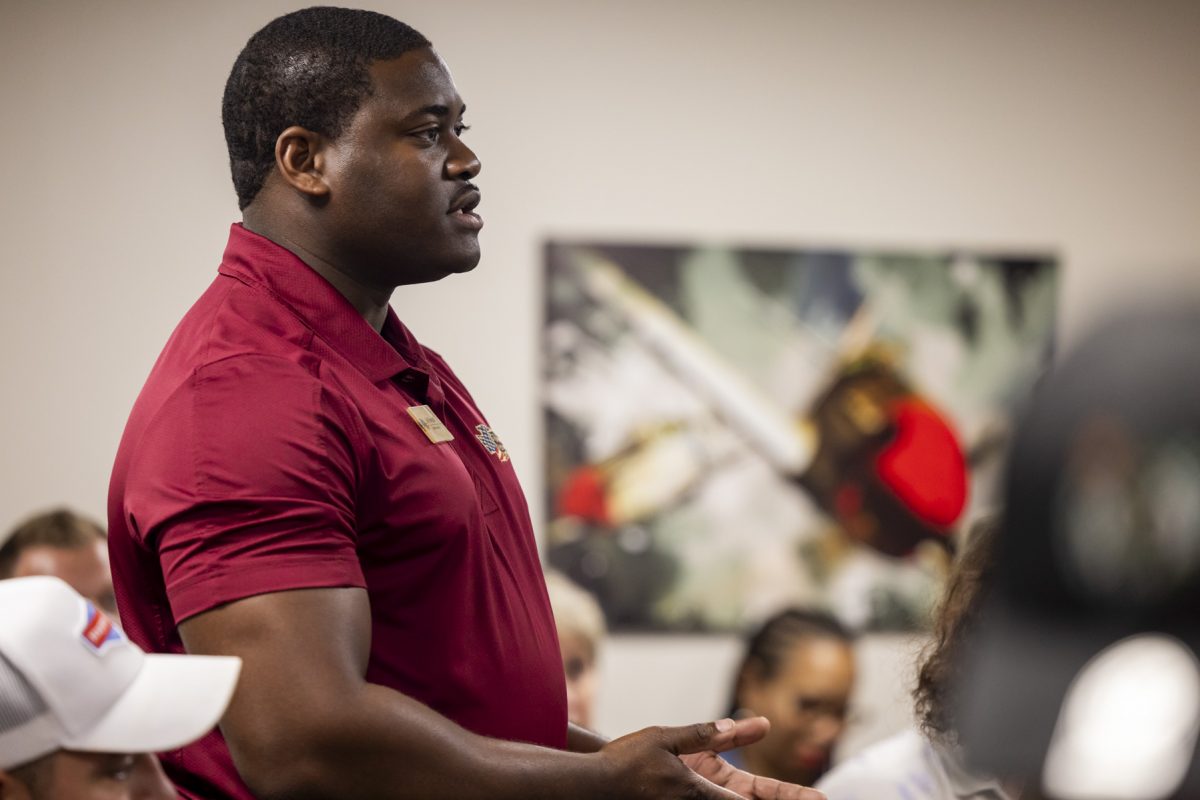Marine Corps veteran Carl Thompson speaks during a roundtable hosted by the Deputy Secretary of the U.S. Department of Veterans Affairs Paul R. Lawrence on June 24, 2025. (Matthew McConnell/Florida State University)