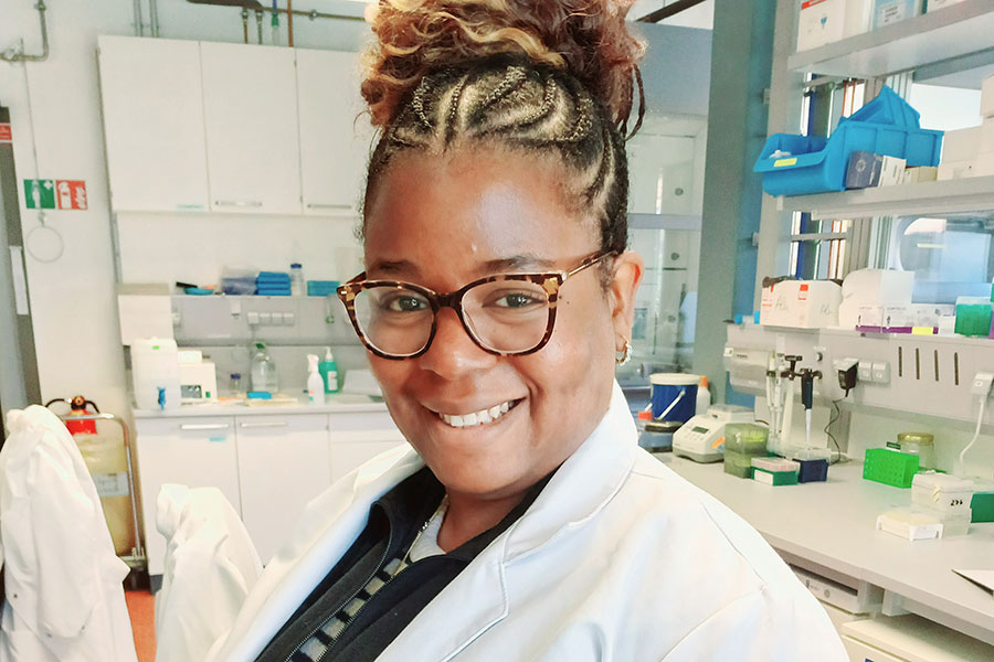 Nella Delva, a recent Ph.D. graduate from FSU’s College of Medicine, in the Hammes Laboratory at the Max Delbrück Center for Molecular Medicine in Berlin, Germany. (Nella Delva)