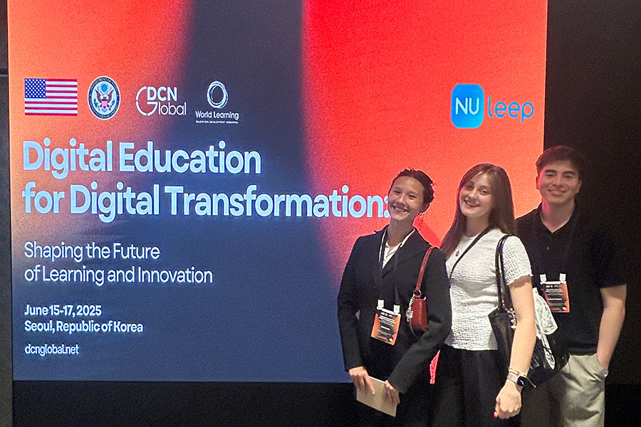 (Left to right) Florida State University students Ella Owens, Olivia Leichter and Michael Cedeno attended the Digital Education for Digital Transformation: Shaping the Future of Learning and Innovation conference, hosted by the World Learning and Digital Communication Network Program in Seoul, South Korea, from June 15-17, after working together on an Undergraduate Research Opportunity Program.
