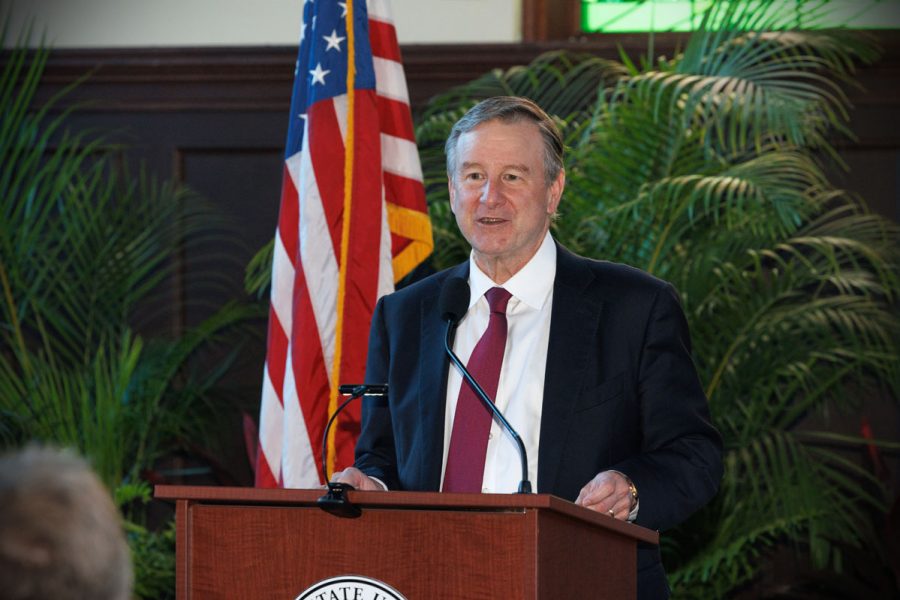 President Richard McCullough speaks during the swearing-in ceremony for FSUPD Chief Jason Trumbower on Tuesday, Aug. 12, 2025. (Bill Lax/FSU Photography)