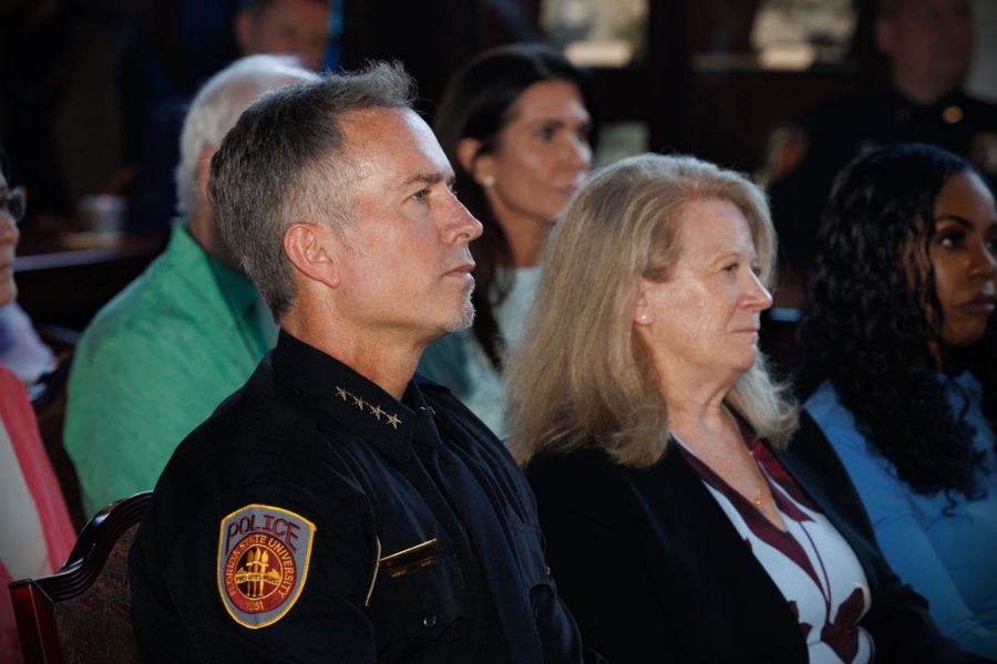 FSUPD Chief of Police Jason Trumbower and Assistant Vice President for Public Safety Barbara O'Connor at Trumbower's official swearing-in ceremony on Tuesday, Aug. 12, 2025. (Bill Lax/FSU Photography)