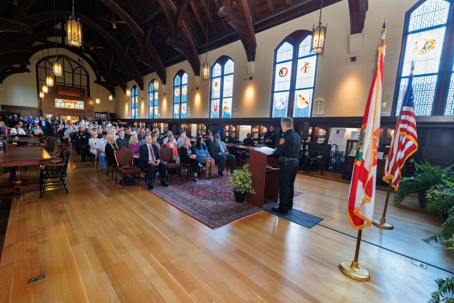Hundreds gather in honor of FSUPD Chief Jason Trumbower during his official swearing-in ceremony on Tuesday, Aug. 12, 2025. (Bill Lax/FSU Photography)