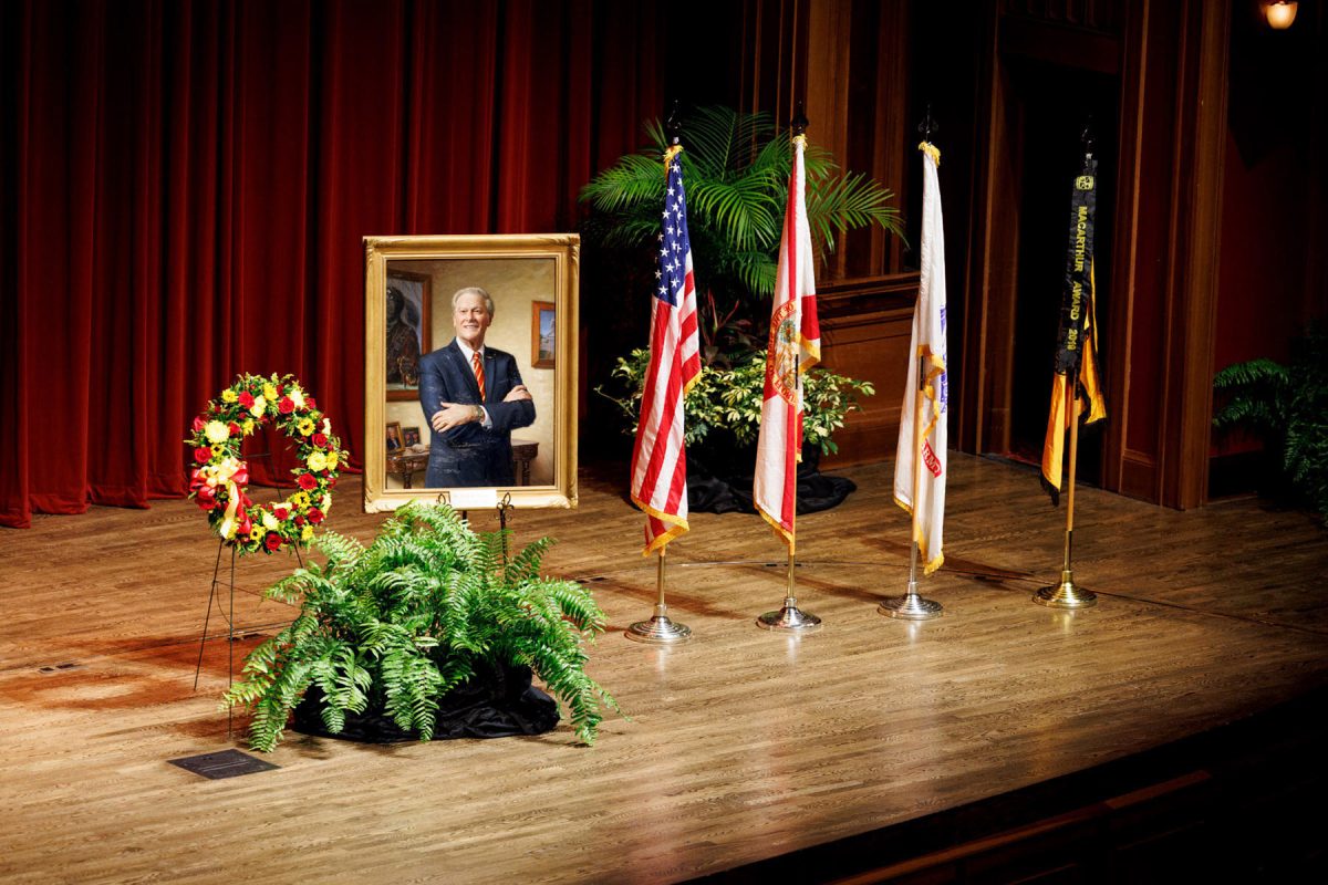 Hundreds gathered to honor FSU President Emeritus John Thrasher during a Celebration of Life on Tuesday, Aug. 19, 2025, at Ruby Diamond Concert Hall. (Bill Lax/FSU Photography)