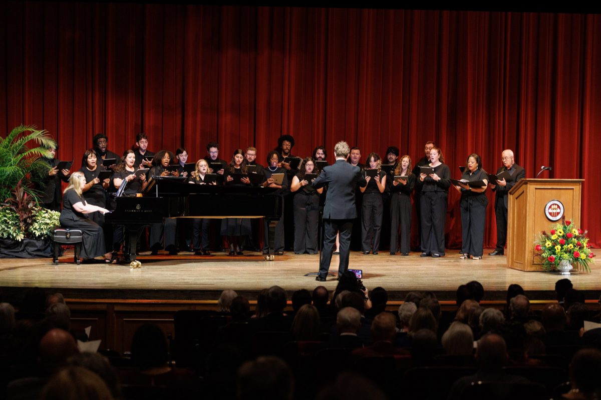 The FSU Choral Ensemble performs during a Celebration of Life honoring John Thrasher on Tuesday, Aug. 19, 2025, at Ruby Diamond Concert Hall. (Bill Lax/FSU Photography)