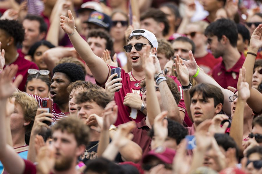 Fans do the war chant as the Florida State Seminoles take on the Alabama Crimson Tide at Doak Campbell Stadium on August 30, 2025. (Matthew McConnell/Florida State University)
