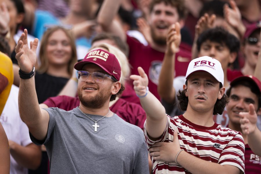 Fans do the war chant as the Florida State Seminoles take on the Alabama Crimson Tide at Doak Campbell Stadium on August 30, 2025. (Matthew McConnell/Florida State University)