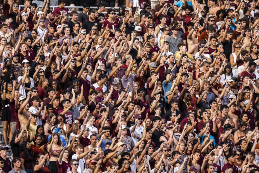 Fans do the war chant as the Florida State Seminoles take on the Alabama Crimson Tide at Doak Campbell Stadium on August 30, 2025. (Matthew McConnell/Florida State University)