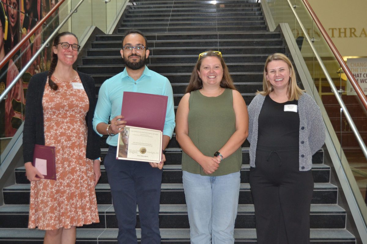 Ahirudh Lakshmi Narasimha Prasad, from the Department of Mechanical and Aerospace Engineering, earned second place for “Taming Jet Roars with Tiny Lightning Zap.” (Debra Fadool)